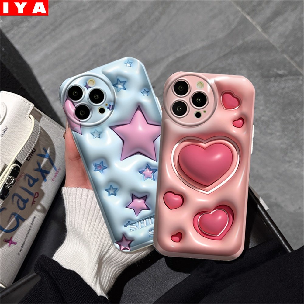 Heart Case VIVO Y02 Y16 Y22 Y35 Y21 Y21T Y33T Y33S Y17 Y15 Y12 Y11 Y20 Y20S Y12S Y12A Y91C Y1S Y95 Y93 Y50 Y30i Y15S Y15A Gradasi Pentagram Dan Bantalan Udara TPU Phone Cover