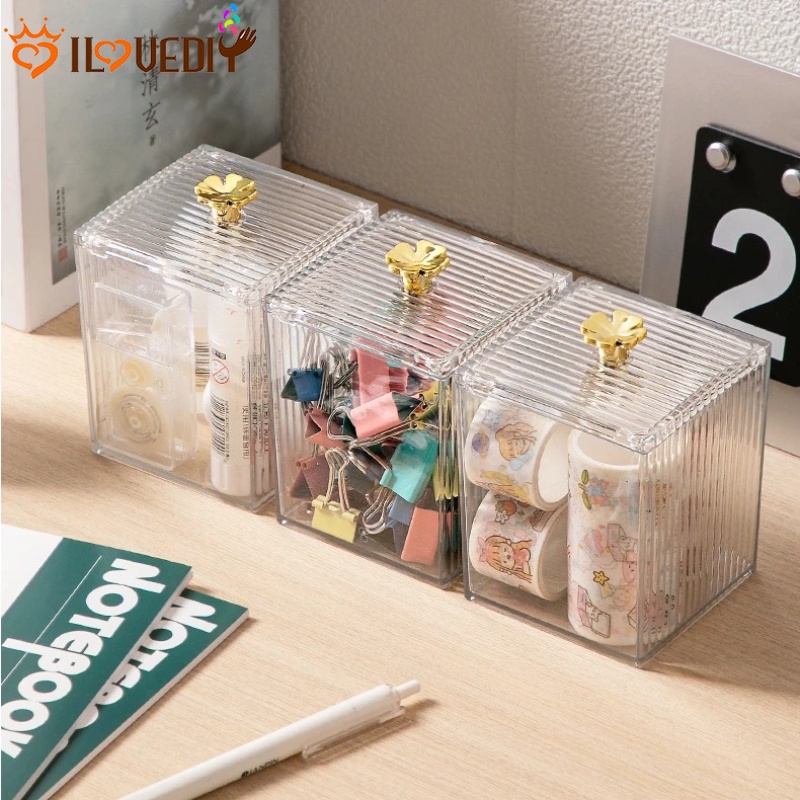 Kotak Akrilik Transparan Dengan Tutup Portable Alat Penyimpanan Barang Kecil Cotton Swab Kosmetik Store Container Jewelry Stationery Organizer Case