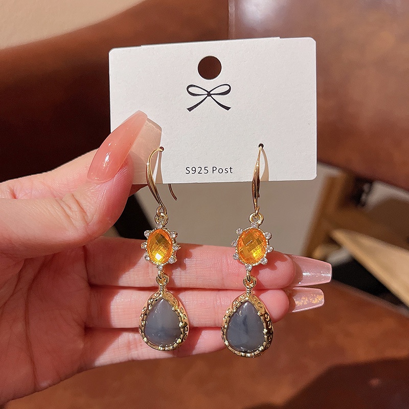 French Drop-shaped Earrings Female925 Jarum Perak Anting Kait Mewah