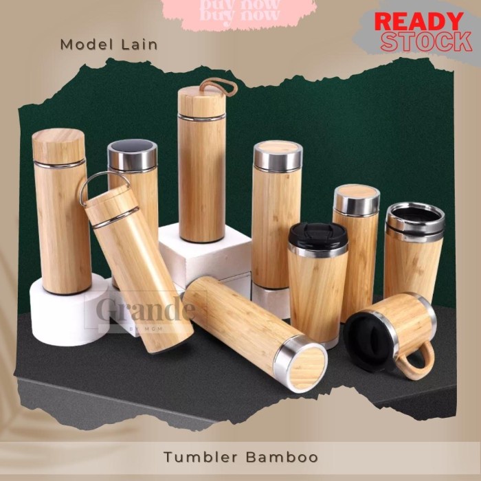 Tumbler stainless bamboo 500ml botol air bambu HANDLE vaccum flask