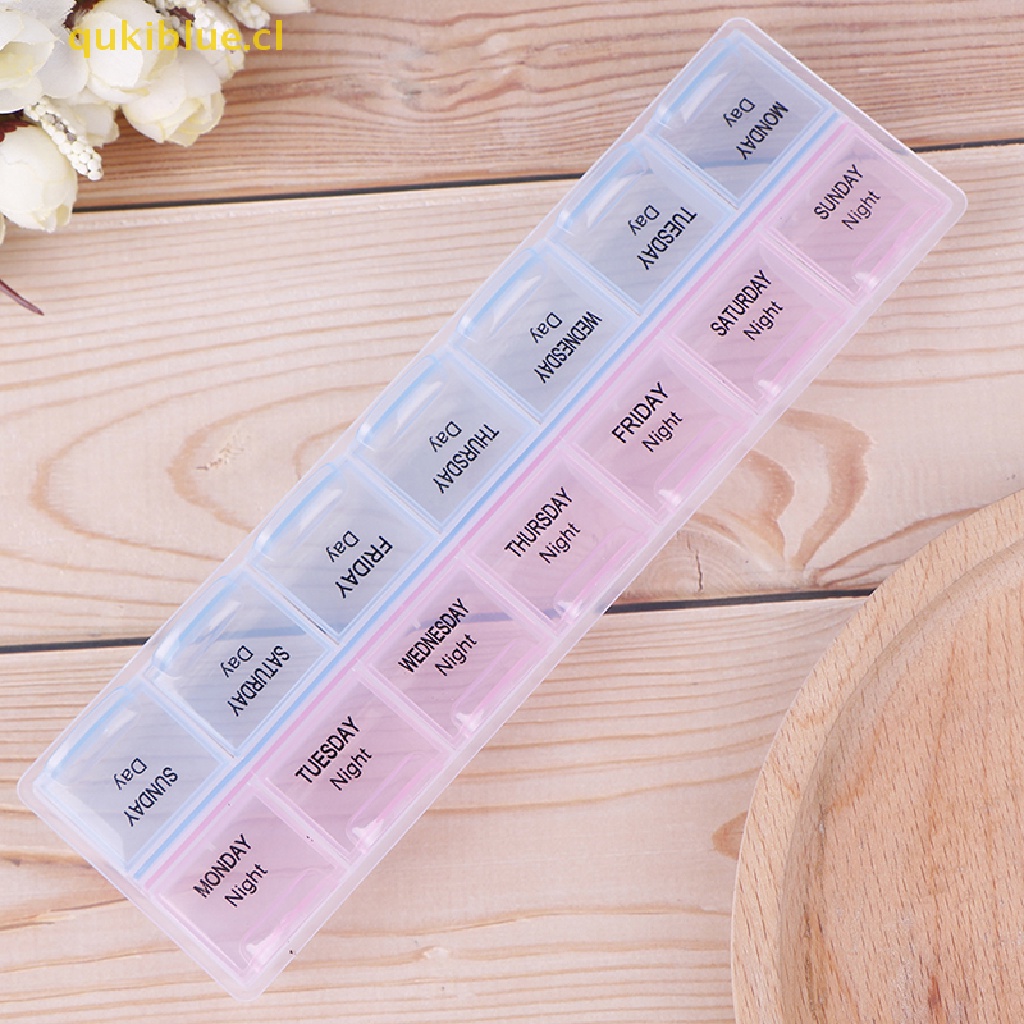 Qukiblue 1pc 7hari Kotak Pil Obat Tablet Dispenser Organizer Tempat Penyimpanan Mingguan cl