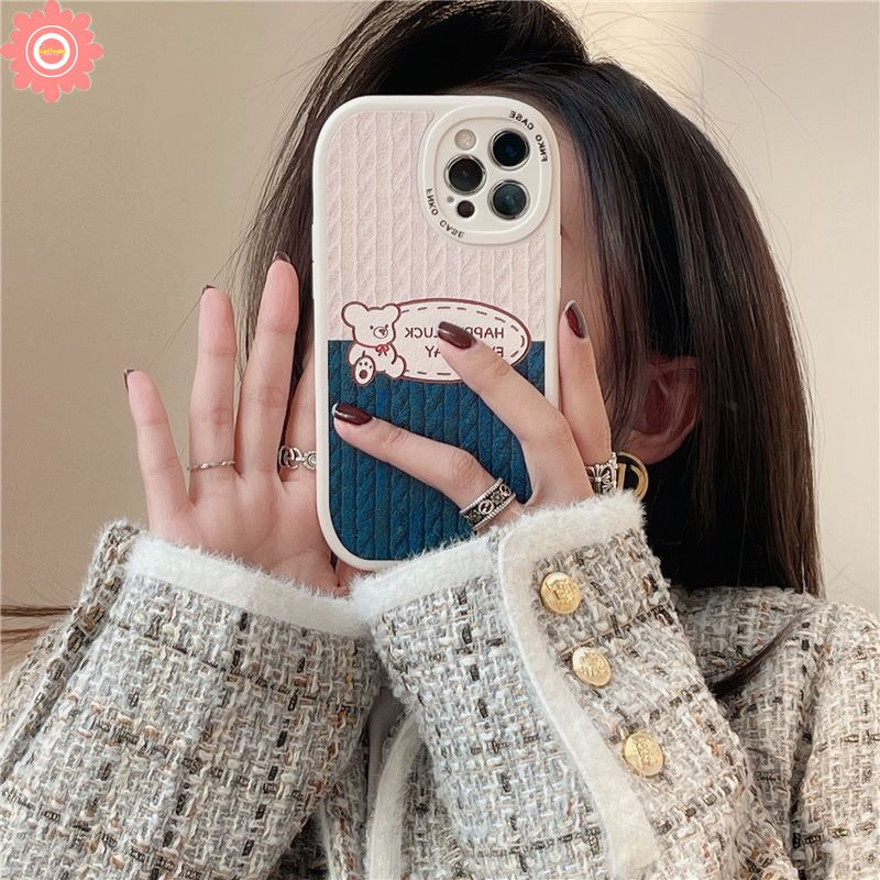 Kartun Lucu Milk Tea Bear Casing Infinix Hot 11play10 9 Hot 10 Lite Hot 10T 10s 11s Note8 Smart 5 6 Pola Rajut Kreatif Garis Splicing Lembut TPU Case Cover