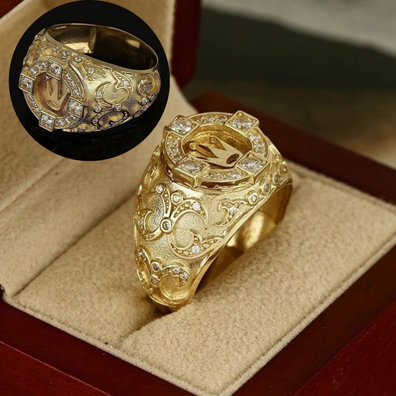 Klasik Warna Emas Cincin Untuk Pria Warna Emas Bertatahkan Zirkon Putih Mahkota Punk Cincin Pacar Pesta Fashion Perhiasan