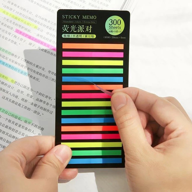 [Harga Grosir] 300lembar Fluorescence Index Memo Pad Notepad Stiker Notes Bookmark Warna Sticky Note PET Tembus Index Stiker Alat Tulis Siswa Indeks Panjang Stiker