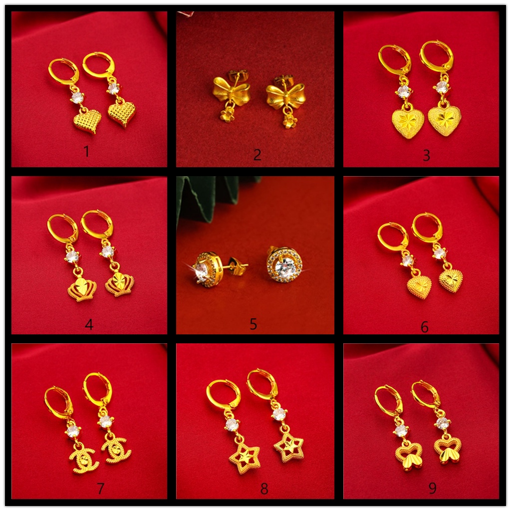 Goldkingdom Fashion Perhiasan Aksesoris Ready Stock Berlapis Emas Liontin Berlian Bubuk Zirkon Anting Kaya Beruntung Makna Anting-Anting Cocok Untuk Ibu
