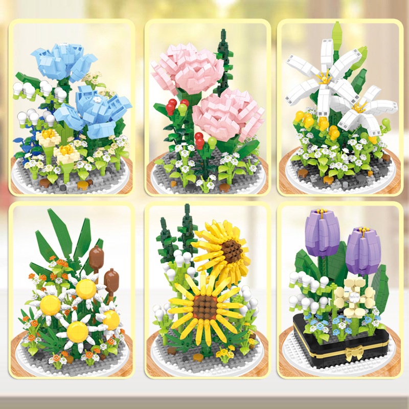 Nano Block Flower Pot Bunga Model DIY Mainan Balok Mainan Pendidikan