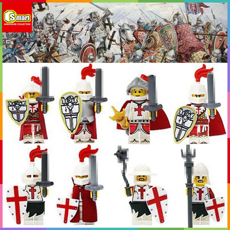 Red Cross Knight Series Mini Figure Perang Medieval Perisai Ksatria Pedang Ksatria Puzzle Rakitan Mainan Blok Bangunan