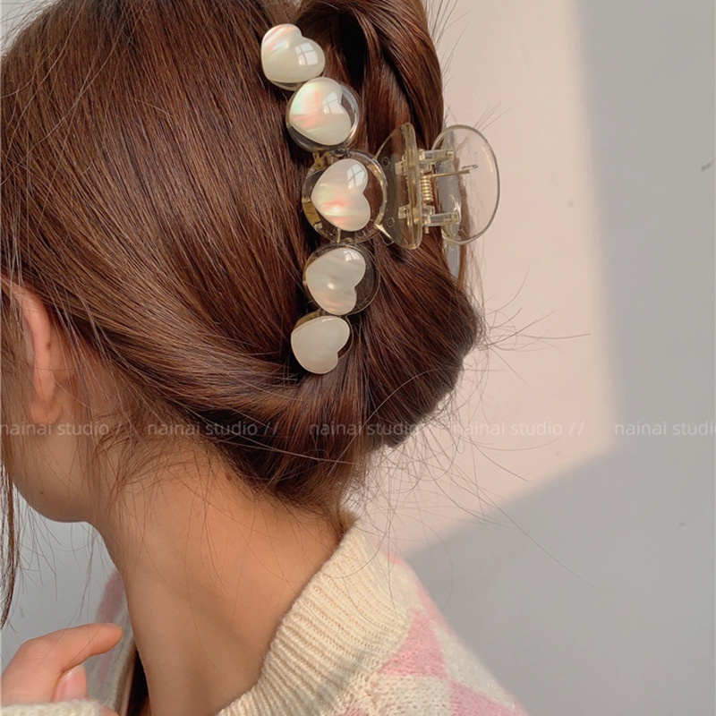 Opal Imitasi Desain Love Akrilik Grabber Hairclip Hair Decor