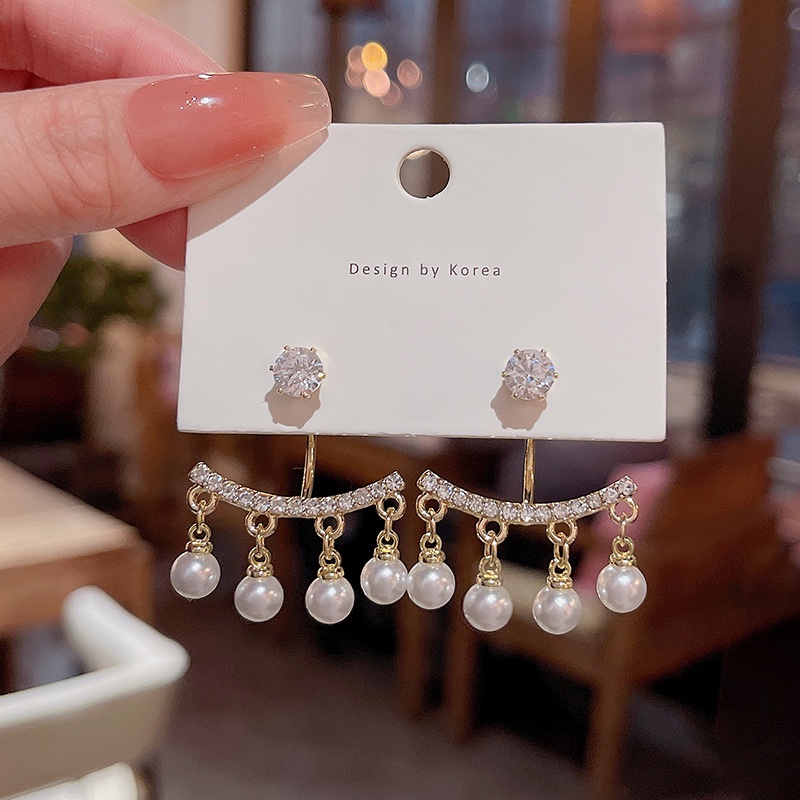 925jarum Perak Mewah Mutiara Anting Fashion Wanita Berlian Stud Earrings