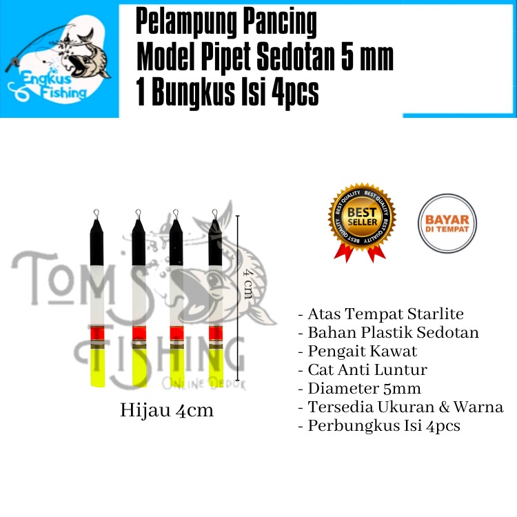 Pelampung Pumbul Pancing Pipet Sedotan 5mm 1 Bungkus Isi 4 pcs (4cm - 12cm) Berkualitas Murah - Engkus Fishing