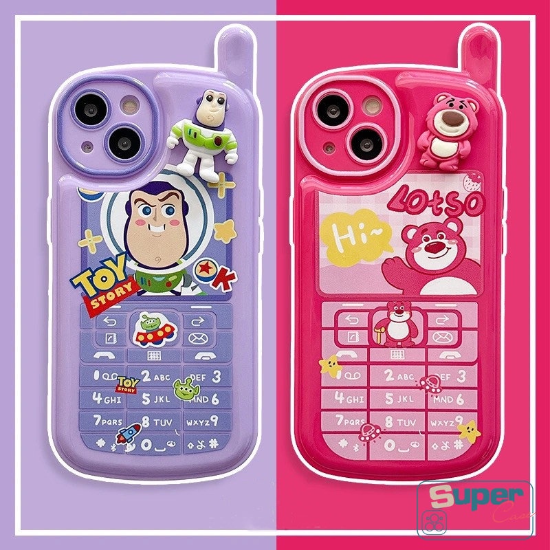 IPHONE 3d Kartun Boneka Kepribadian Retro Ponsel Bentuk Case Kompatibel Untuk Iphone13 11 14 12 Pro MAX XR X7 8 Plus SE XS MAX 2020lucu Strawberry Bear Manyo Toy Story Glossy Lembut Tpu Cover