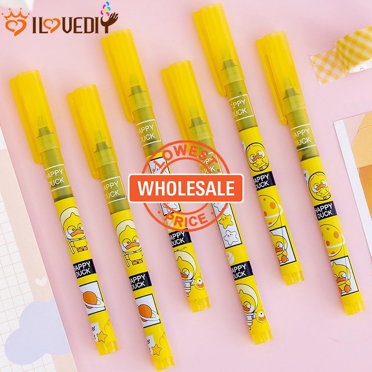 [Harga Grosir] 1pc 0.5mm Hitam Tanda Tangan Pulpen Kartun Plastik Pena Netral Bebek Kuning Kecil Lurus Cair Pena Netral Siswa Alat Tulis Kantor Perlengkapan Sekolah