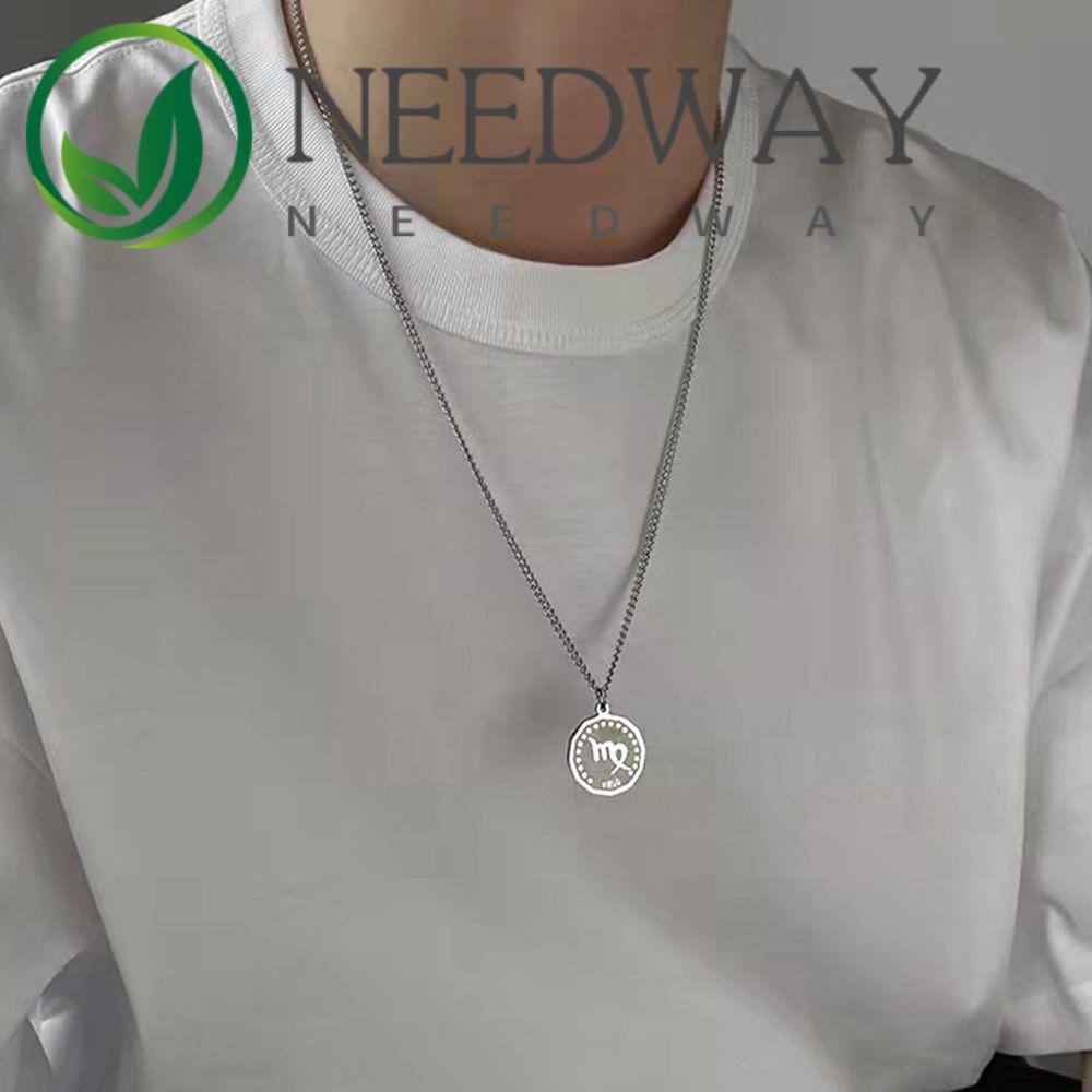 Needway   Dua Belas Rasi Bintang Kalung Geometris Surat Sederhana Koin Perhiasan Hadiah Pasangan Kalung Perempuan Sweater Rantai