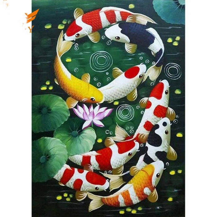 COD Diamond Painting Full Diamond Koi Cross Stitch Kits Embroidery Home - A