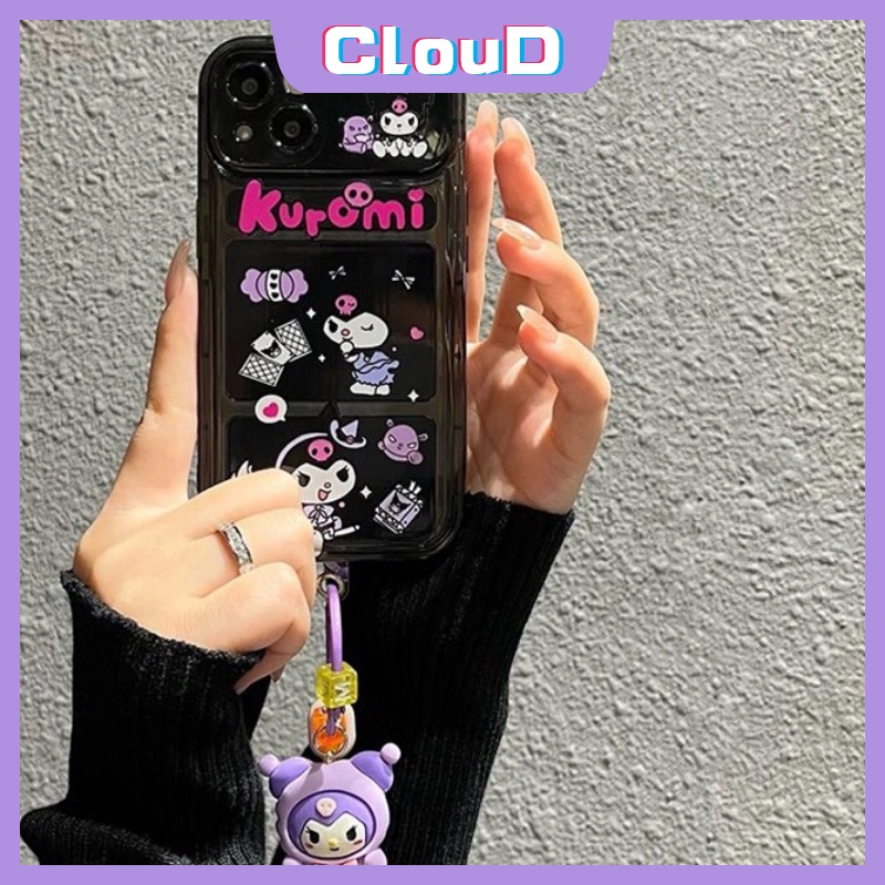 IPHONE Flip Make Up Mirror Phone Case Kompatibel Untuk Iphone11 Pro Max XR 78 Plus X XS Max 13 14 12 Pro Max SE 2020 Kreatif Lucu Kartun Indah Kuromi Lembut TPU Silicon Back Cover