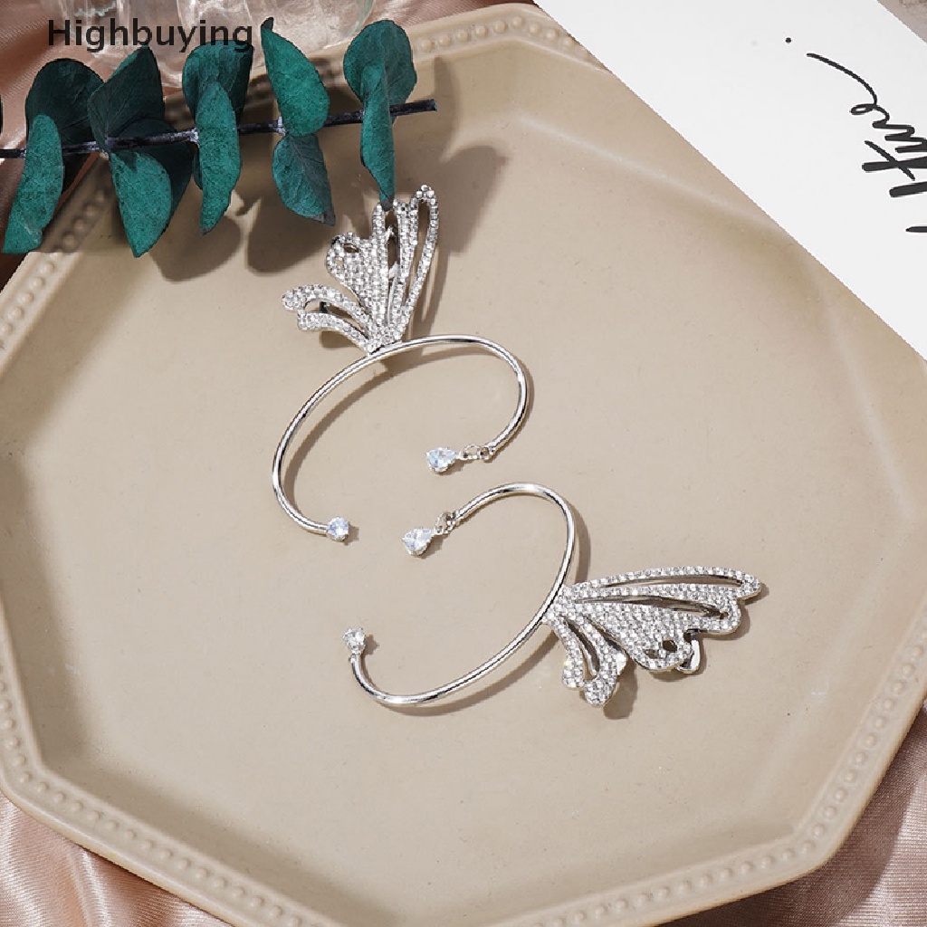 Hbid Trend Shiny Butterfly Kristal Klip Telinga Untuk Wanita Perempuan Logam Kristal C-Shape Ada Anting Telinga Berkilau Klip Earrings Perhiasan Pernikahan Glory