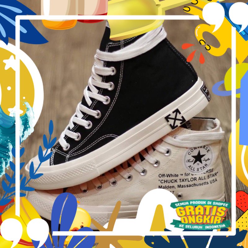 Super Mewah / Sepatu converse X Off White Black Cream High Quality Pria Wanita Sepatu Sekolah