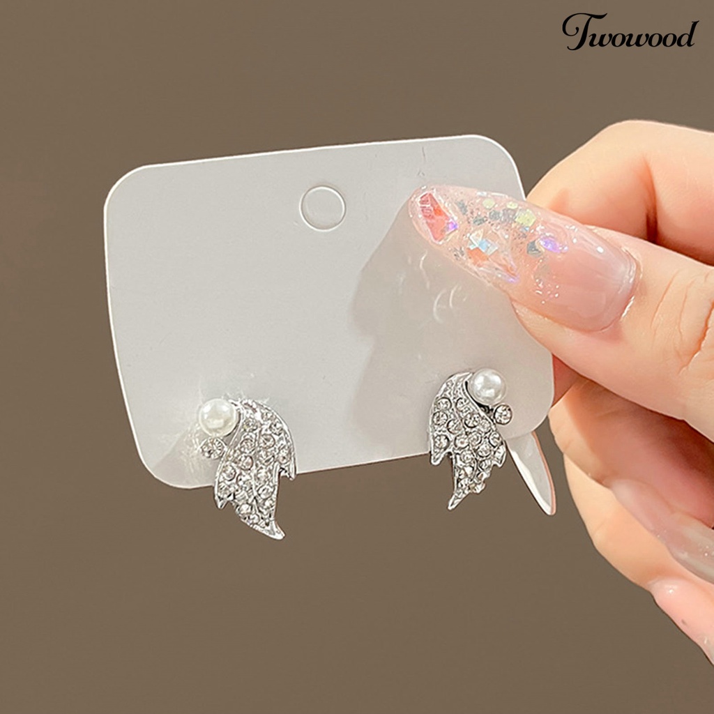 Twowood 1pasang Ear Studs Geometric Shiny Full Rhinestones Sparkling Electroplating Hias Hadiah Wanita Maple Leaf Stud Earrings Musim Gugur Perhiasan Fashion Aksesori