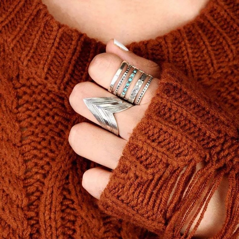 Vintage Ladies's Decorative Jewellery Entertainment Shopping Jewellery Accessories Cincin Kerawang Etnik Ukiran Cincin Batu Permata Simulasi