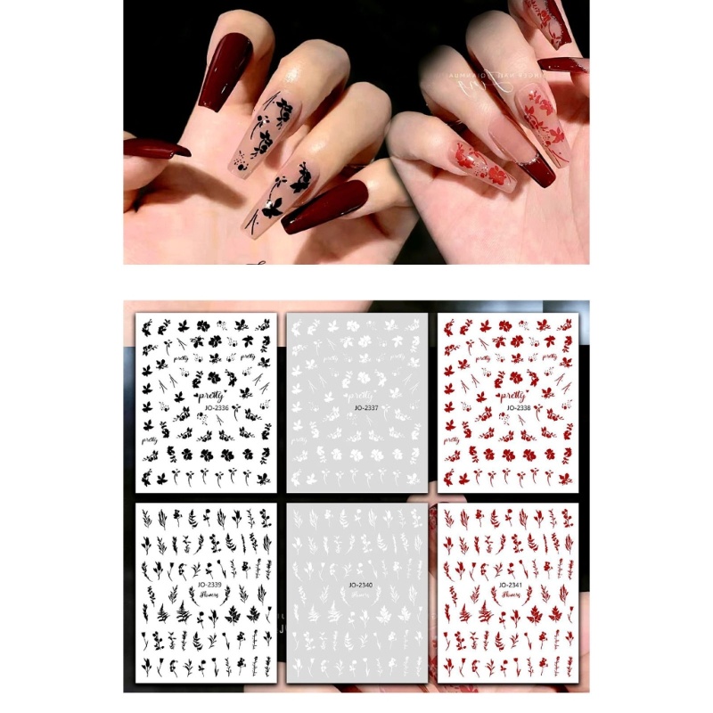 Siy 6lembar Bunga Nail Art Stiker Decals Daun Desain Perekat Diri Stiker Kuku