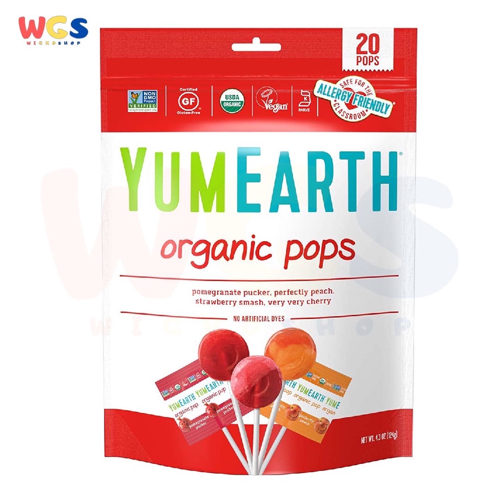 Permen Yumearth Organic Pops Assorted Fruit Candy 20 Pops 4.3oz 124g