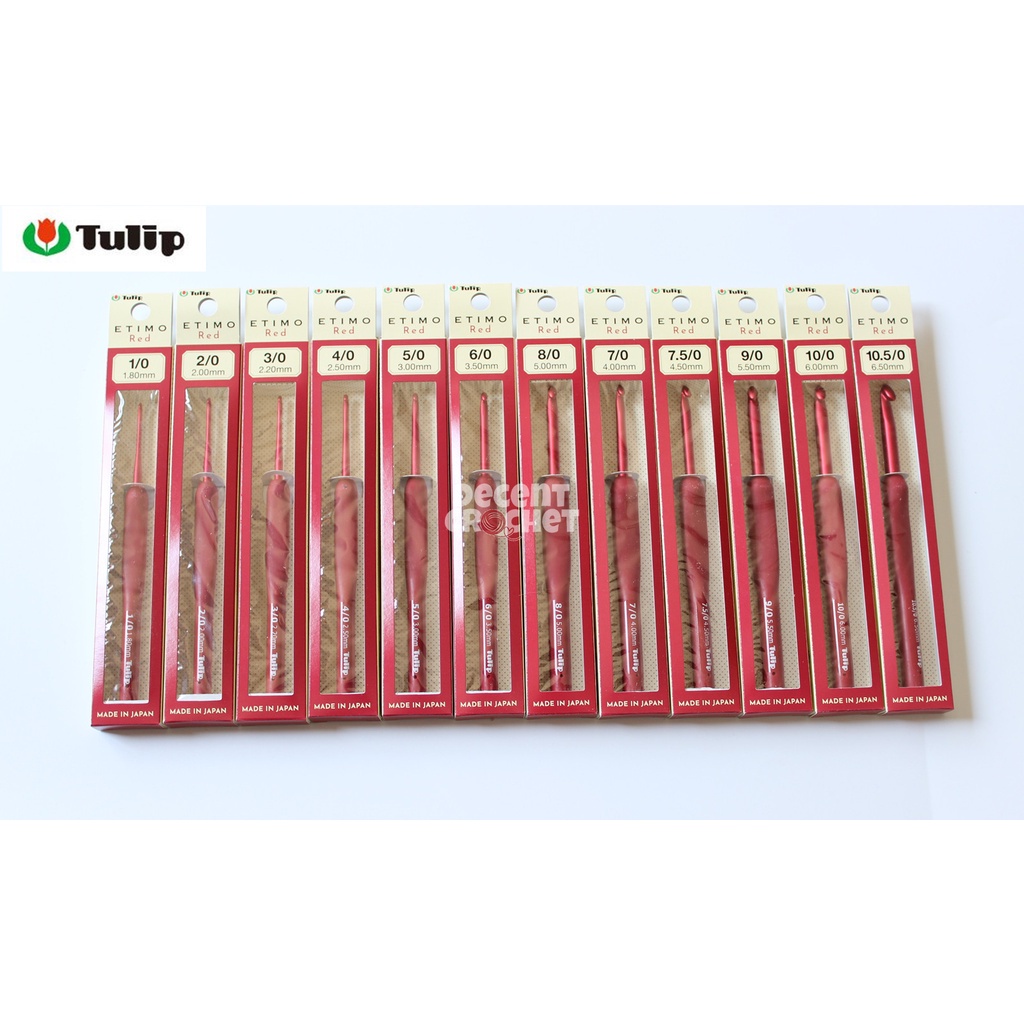 [SATUAN] Hakpen (Alat/Jarum Rajut) Tulip ETIMO RED Crochet Hooks With Cushion Grip Ukuran 1-10.5