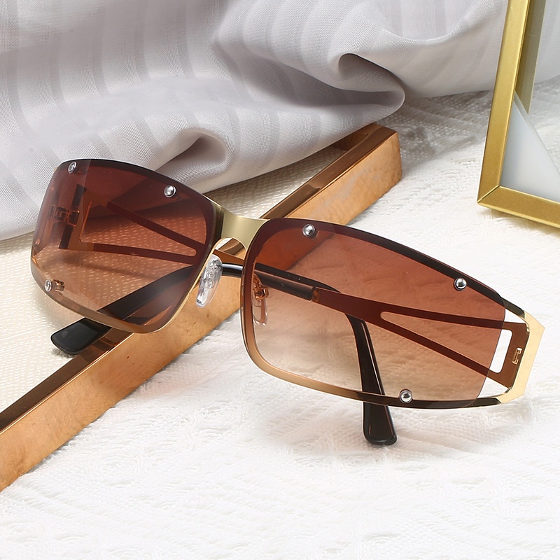 Kacamata Hitam Fashion Square Aesthetic Shades Untuk Wanita/Pria Metal Frame Sunglasses Eyewear