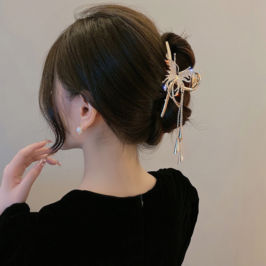 Korea Alloy Mutiara Berlian Imitasi Rumbai Rambut Klip Ponytail Holder Kristal Bunga Jepit Rambut Woman Aksesoris Rambut