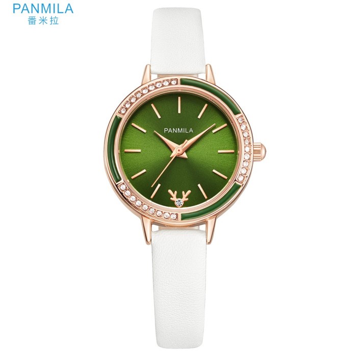 Jam Tangan Panmila Wanita Tali Kulit Putih Hijau Kasual P0540S-DZ1RQW