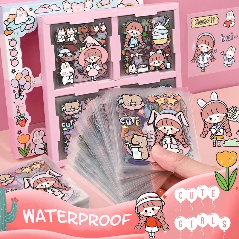 20lembar/set Kartu Goo Warna-Warni Buku Pegangan Dekorasi Bahan Stiker Lucu Kartun Kelinci Pola PET Stiker DIY Notebook Alat Tulis Dekoratif Sticker Card