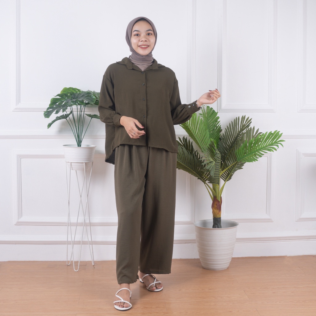 IL - ONE SET WANITA CRINCLE AIRFLOW / SETELAN WANITA KEMEJA VITA LONG KEKINIAN