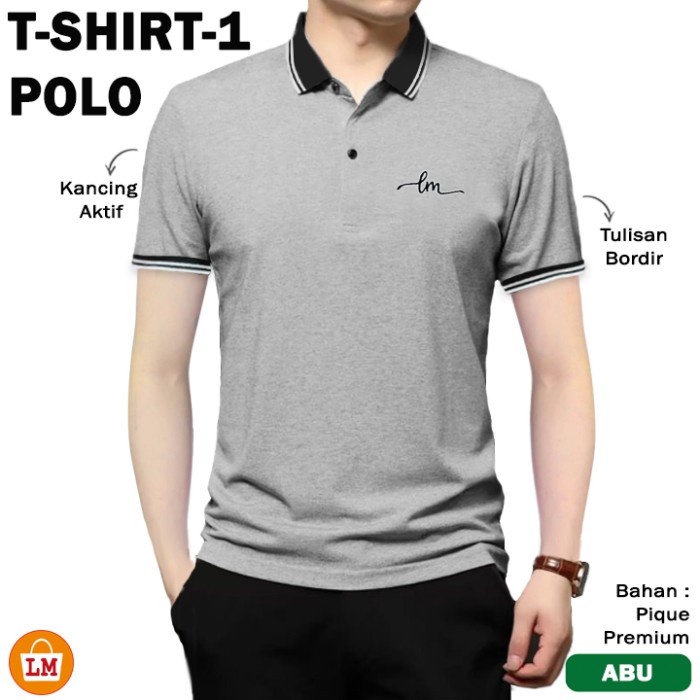 Kaos Pria Polo Kerah Lengan Pendek T-Shirt-1 Polos Bordir Bahan Pique Adem M-2XL LMS 31439