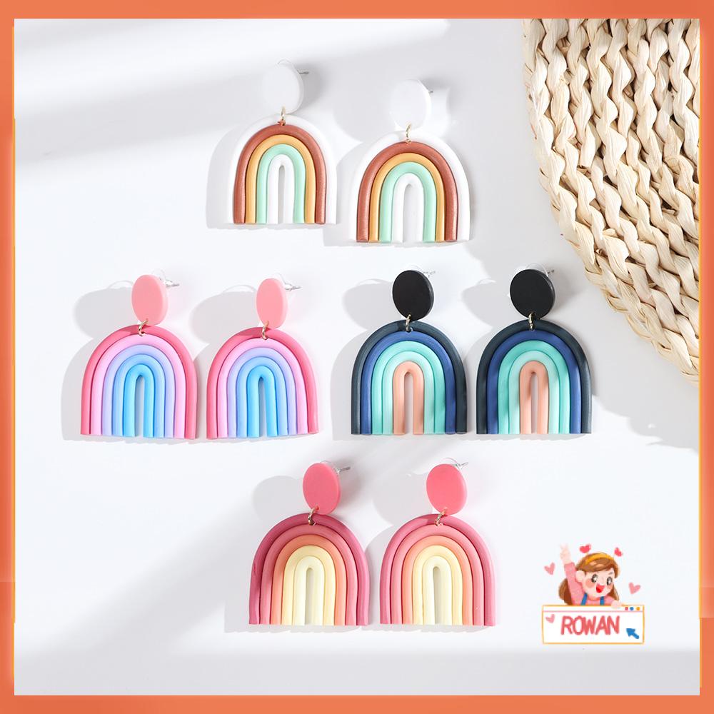 R-flower Menjuntai Drop Earrings Lucu Gradasi Retro Candy Color