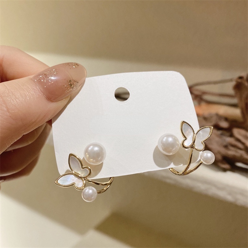 Fashion Jade Butterfly Earrings Female Sweet Pearl Butterfly Earrings Temperament Butterfly Elegant Jewelry Gift