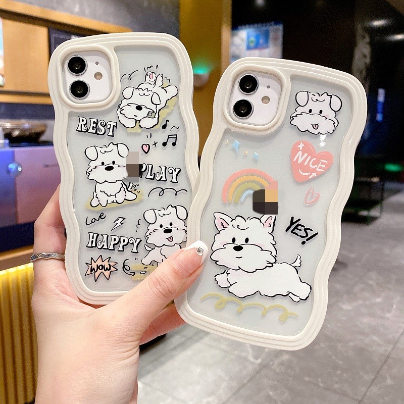 IPHONE (2In1) Casing Pelindung Ponsel Untuk Iphone14 13 12 11 Pro MAX X XR XS Max7 8 Plus Kartun Anjing Perbatasan Bergelombang