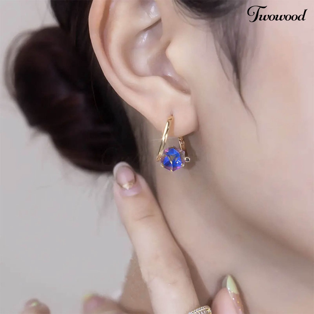 Twowood 1pasang Drop Earrings Geometris Warna-Warni Temperamen Kilau Terang Electroplating Hias Hadiah Anniversary Wanita Biru Kristal Imitasi Menjuntai Anting Perhiasan Aksesoris