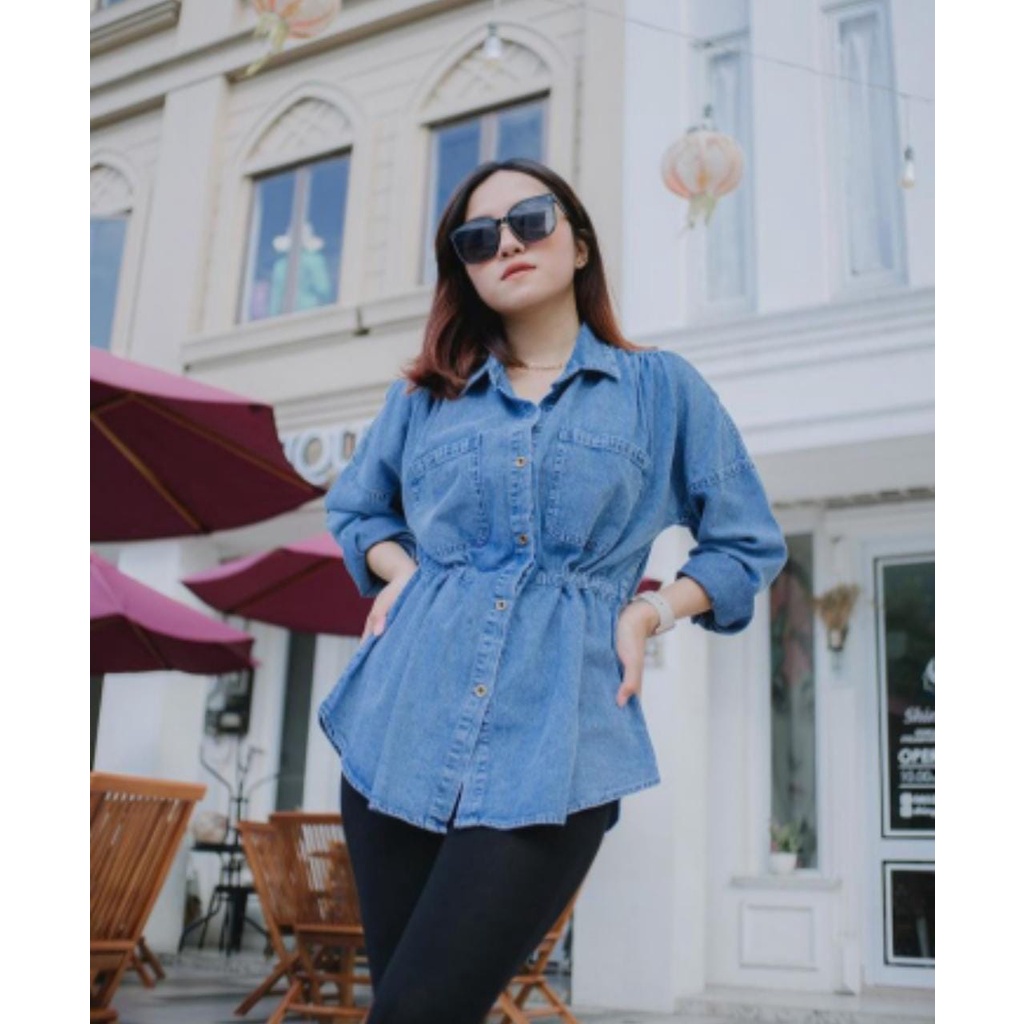 FANCY SHIRT JEASN LD 110CM ( ATASAN JEANS WANITA MERCY )