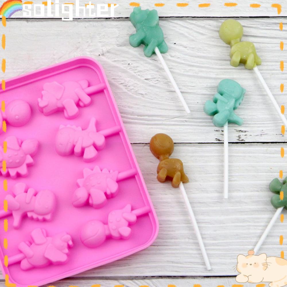 Solighter Cetakan Lolipop Mold Baking Permen Coklat Fudge Dekorasi Kue Berbentuk Dinosaurus