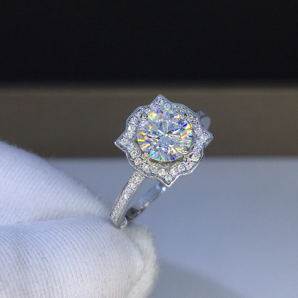 Goldkingdom Aksesoris Perhiasan Fashion Ready Stock Desain Kecil Impor Dari Mosan Berlian Berlapis Dengan Cincin Terbuka Putih Tas Persegi Set Cincin Wanita