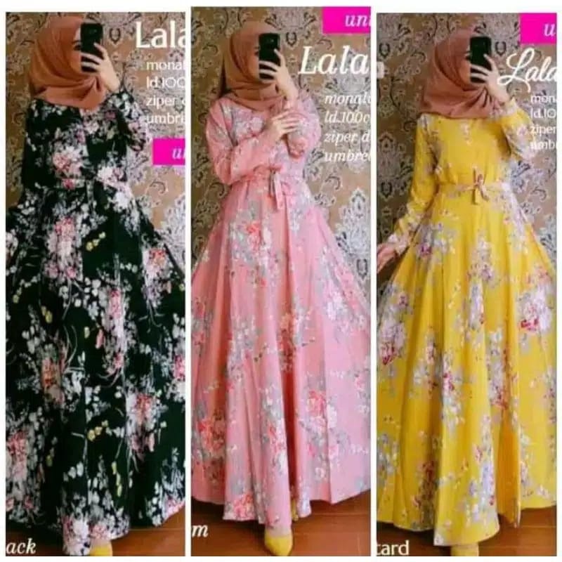 Ready Stock ✅ Dress Lebaran Gamis Monalisa Klok Mayung Jumbo Motif Bunga Gamis Syari Gamis Cantik Ga