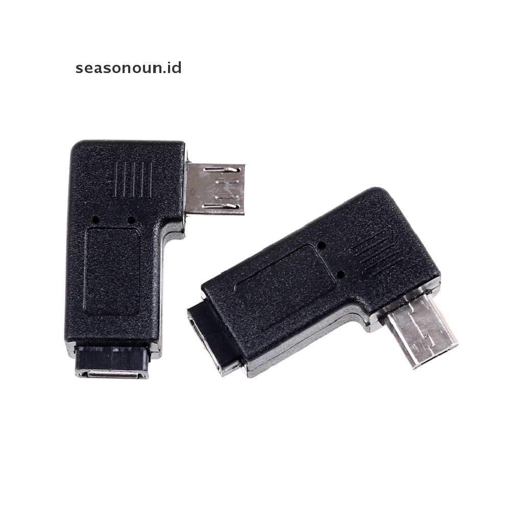 Seasonoun 2PCS 90derajat Micro Sudut Kiri &amp; Kanan USB Male to Female Plug Adapters Charger.