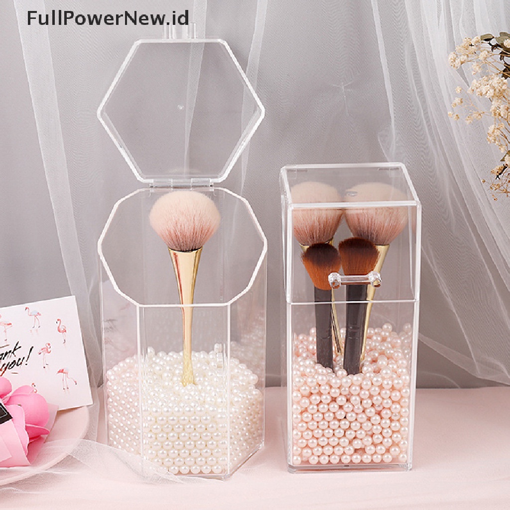 Power Pearl Acrylic Bening Organizer Kosmetik Makeup Brush Container Tempat Kotak Penyimpanan ID