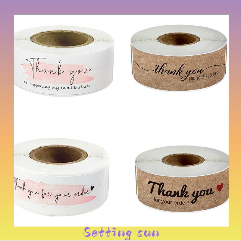 Stiker Thank You 1 roll Kertas Kraft Berbentuk Persegi Panjang TN