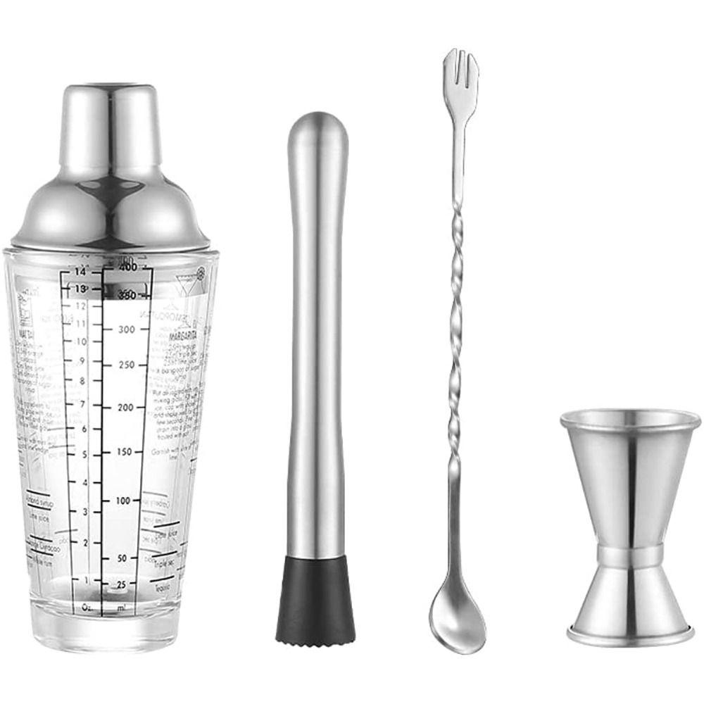 Populer 400ML Cocktail Shaker Scale Botol Pencampuran Anggur Kaca Stainless Steel