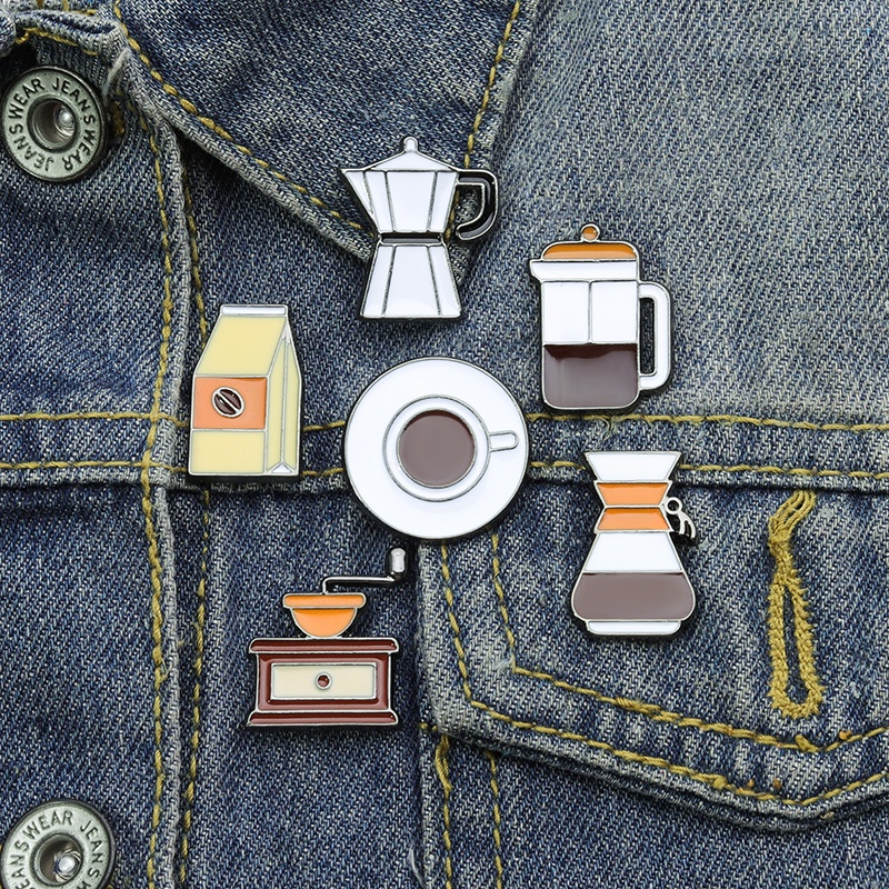 Alat Kedai Kopi Enamel Pin Bros Lencana Kacang Logam Botol Cangkir Grinder Perhiasan Teman Kerah Baju Topi Tas Hadiah Wholsale