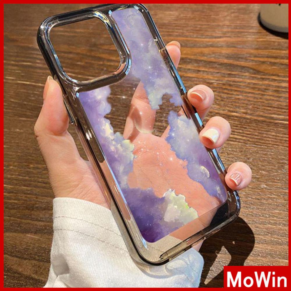 For iPhone 14 Pro Max iPhone Case Acrylic Hard Case HD Clear Case Plating Button Shockproof Purple Moon Clouds Black Compatible For iPhone 13 Pro max 12 Pro Max 11 xr 7plus 6splus