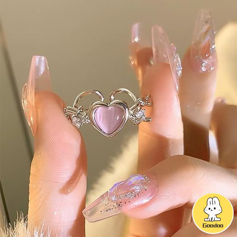 Rasa Desain Pink Love Thorn Opal Zirkon Cincin  Wanita Cincin Fashion Keren Manis -Doo