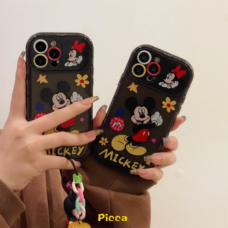 IPHONE Casing Cermin Make Up Flip Kreatif Kompatibel Untuk Iphone7 8 14 Plus 11 14 13 12 Pro MAX X XR XS MAX SE 2020 Kartun Disney Mickey Bunga Shockproof Lembut TPU Phone Cover