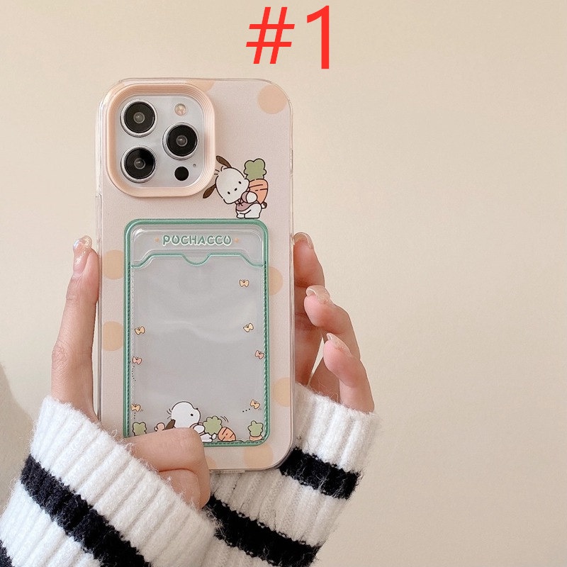 【Card Bag】Cute Pacha &amp; Cassia Dog Soft Case HP iP iPhone 6 6S 7 8 14 + Plus SE 2020 X XS XR 11 12 13 Pro Max 3in1 Clear Casing Apple