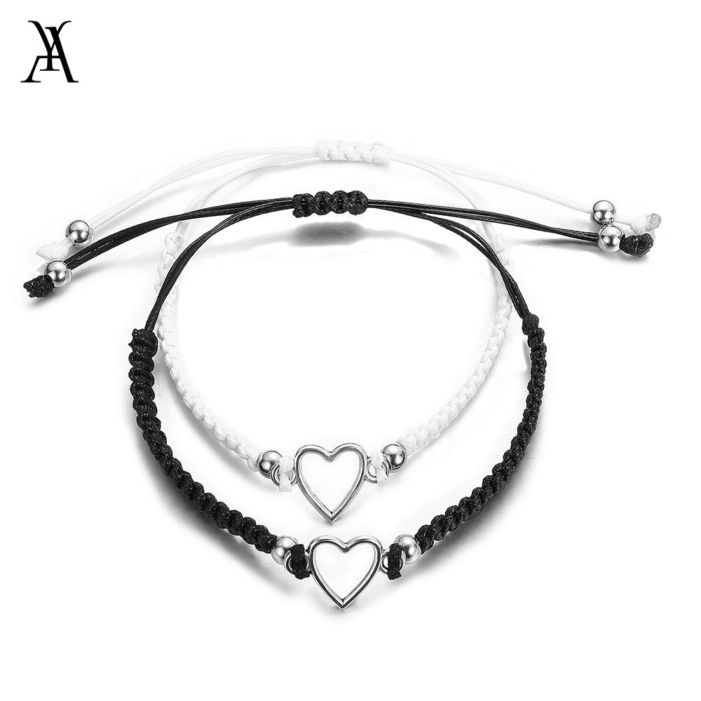 AY(CN) 2pcs / set Gelang Bangles Adjustable Desain Hati Bola Untuk Pasangan